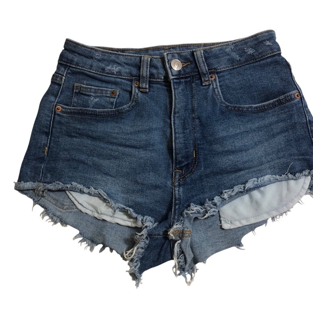 2 Pc Bundle Denim Jean Shorts Cut Off Sz 4 27 Mid-Rise Casual Festival Beach - Picture 2 of 10